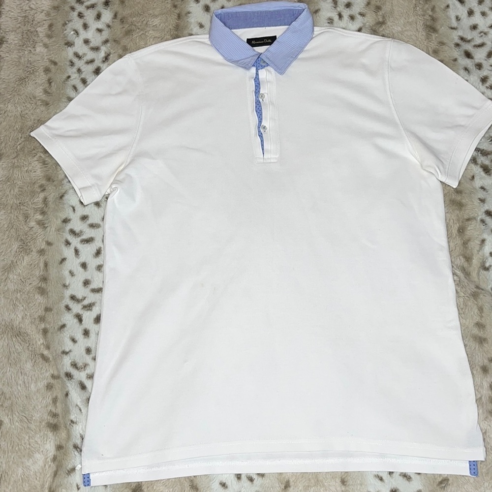 Massimo Dutti White Polo with Light Blue Contrast Collar and Placket